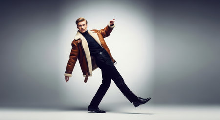 Full length portrait of a stylish young man in a stylish coat.の素材