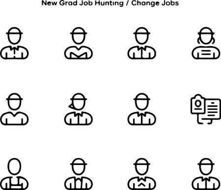 A simple set of labor and worker-themed icons representing various job roles. Great for staffing, construction branding, career services, and training materials.のイラスト素材