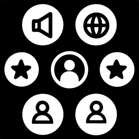 A circular outline icon set featuring phone, mail, globe, gear, and chat symbols. Ideal for customer support pages, business websites, and contact sections.のイラスト素材