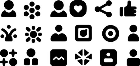 A strong solid-style set of icons including profile, heart, message, camera, picture, and app buttons. Ideal for clean and modern UI designs.のイラスト素材