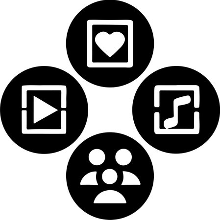 A modern round icon pack including heart, video, share, and group profile symbols. Perfect for social media apps, branding, and dashboards.のイラスト素材