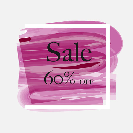 Sale 60% off sign over grunge brush art paint abstract texture background acrylic stroke poster vector illustration. Perfect watercolor design for a shop and sale banners.のイラスト素材