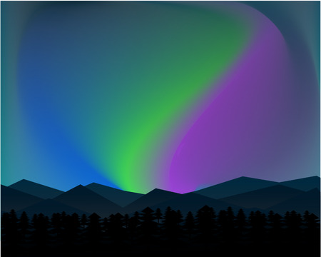 Mountain Northern Landscape Night With Aurora Stars Sky Background.のイラスト素材