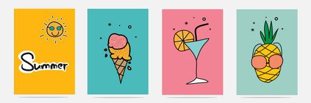 Summer Hand Drawn Set Cute. vector illustration.