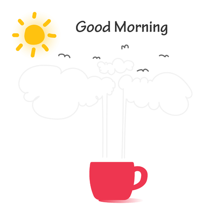 Good Morning, Coffee cup with steam And Morning Atmosphere Concept.のイラスト素材