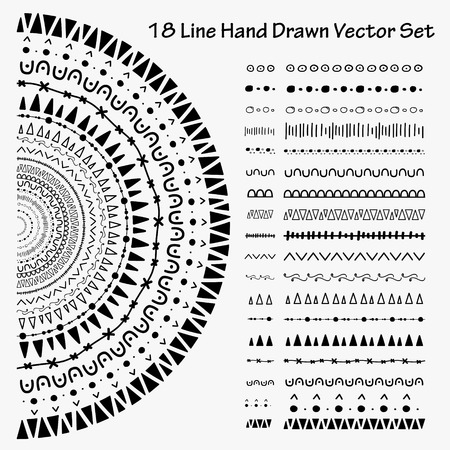 18 Line Hand Drawn Vector Set. Handmade Vector Illustration.のイラスト素材