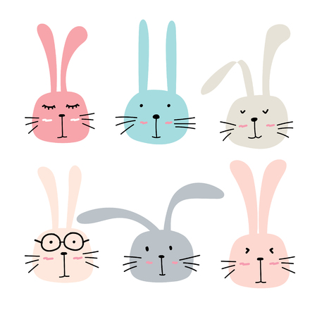 Hand Drawn Bunny Cute Characters Set.のイラスト素材