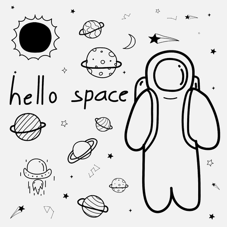 Line Hand Drawn Doodle Space Background. Vector Illustration.のイラスト素材