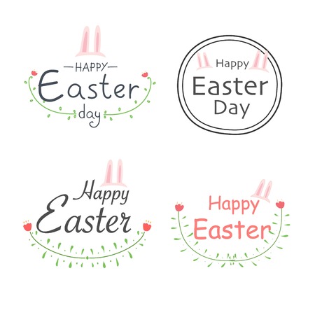 Set Of Happy Easter Labels. Elements For Calligraphic Designs. Handmade Vector Illustration.のイラスト素材