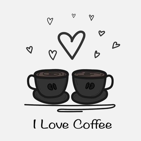 Love Coffee Hand Drawn Vector Illustration. Doodle Art.のイラスト素材