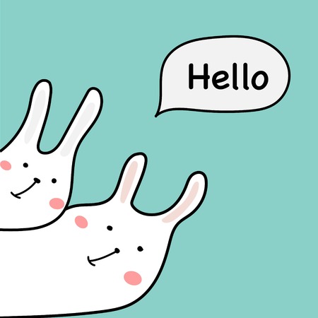 Hand Drawn Cute Bunny With Say Hello Design Element Vector Illustration.のイラスト素材
