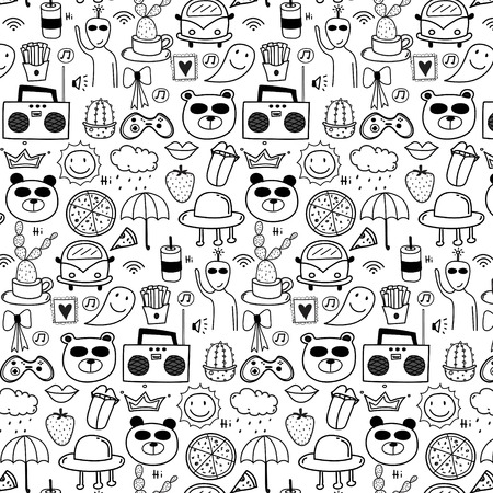 Pattern With Line Hand Drawn Doodle Lovely Background.  Handmade Vector Illustration.のイラスト素材