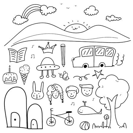 Hand Drawn Doodle Lovely Vector Set For Kid.のイラスト素材