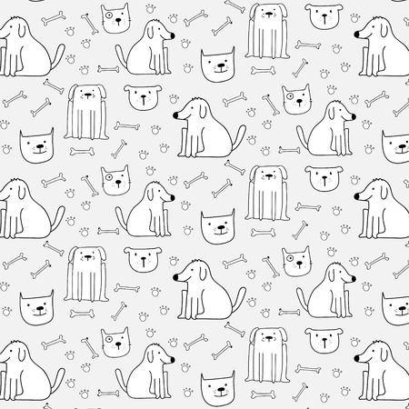 Hand Drawn Cute Dogs Pattern Background.のイラスト素材