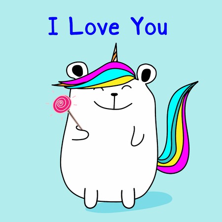 Cute Bear Unicorn Say I Love You. Vector Illustration.のイラスト素材