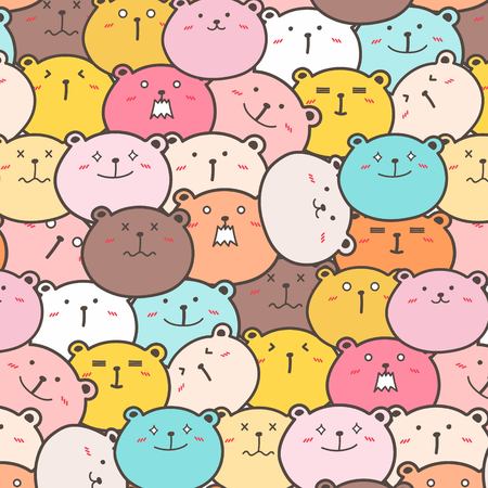 Cute Bears Vector Pattern Background. Fun Doodle. Handmade Vector Illustration.のイラスト素材