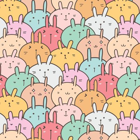 Cute Bunny Vector Pattern Background. Funny Doodle. Handmade Vector Illustration.のイラスト素材