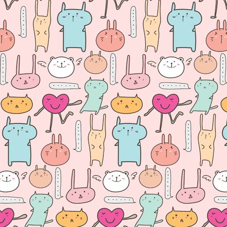 Cute Animal Pattern Background. Vector Illustration.のイラスト素材