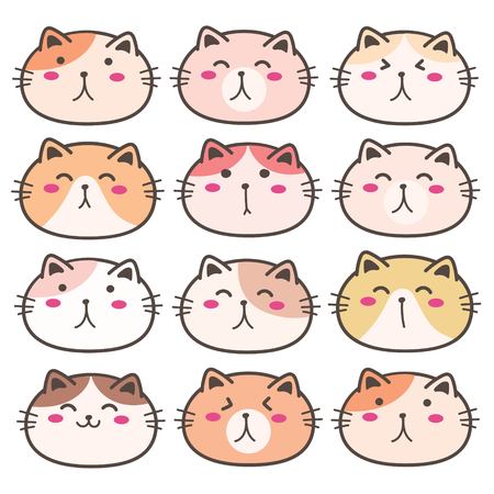 Hand Drawn Cute Cat Characters Set. Vector Illustration.のイラスト素材