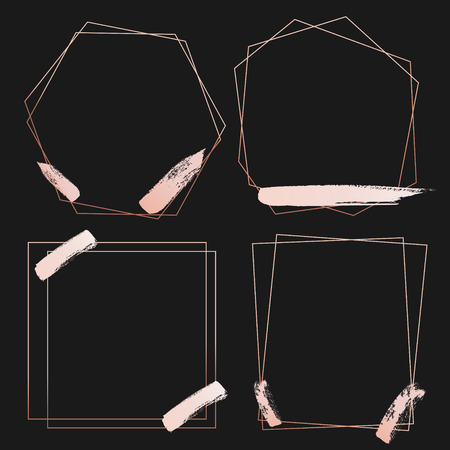 Set of geometric pink gold frame, Decorative element for wedding card, Invitations and logo. Vector illustration.のイラスト素材