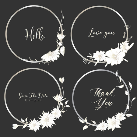 Set of dividers round frames, Hand drawn flowers, Botanical composition, Decorative element for wedding card, Invitations Vector illustration.のイラスト素材