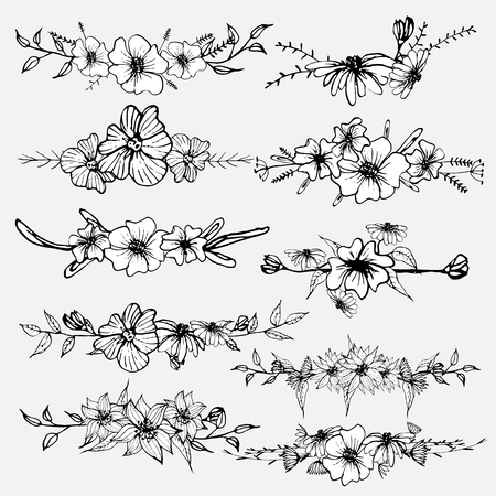 Hand drawn flowers, Botanical decorative element for Invitations card, Vector illustration.のイラスト素材