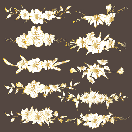 Hand drawn flowers, Botanical decorative element for Invitations card, Vector illustration.のイラスト素材
