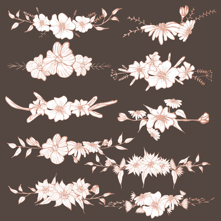 Hand drawn flowers, Botanical decorative element for Invitations card, Vector illustration.のイラスト素材