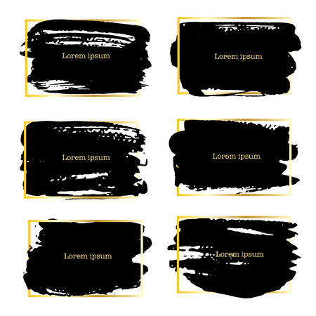 Set of brush stroke frame, Black ink grunge brush strokes. Vector illustration.のイラスト素材