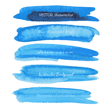 Set of blue watercolor on white background, Brush stroke watercolor, Vector illustration.のイラスト素材