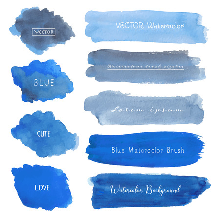 Set of blue watercolor on white background, Brush stroke watercolor, Vector illustration.のイラスト素材