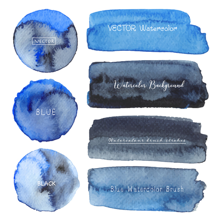Set of blue watercolor on white background, Brush stroke watercolor, Vector illustration.のイラスト素材