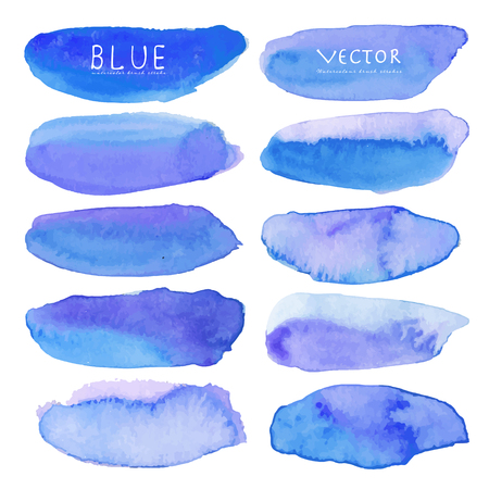 Set of blue watercolor on white background, Brush stroke watercolor, Vector illustration.のイラスト素材