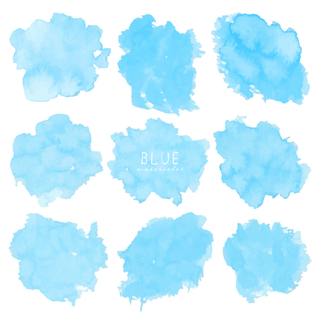 Set of blue watercolor on white background, Brush stroke watercolor, Vector illustration.のイラスト素材