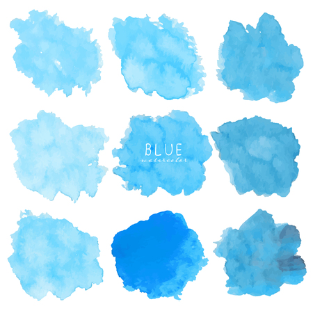 Set of blue watercolor on white background, Brush stroke watercolor, Vector illustration.のイラスト素材
