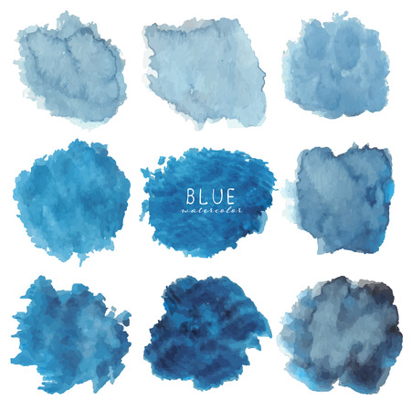 Set of blue watercolor on white background, Brush stroke watercolor, Vector illustration.のイラスト素材