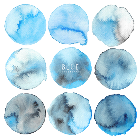 Set of blue watercolor on white background, Brush stroke watercolor, Vector illustration.のイラスト素材