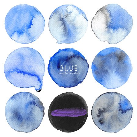 Set of blue watercolor on white background, Brush stroke watercolor, Vector illustration.のイラスト素材