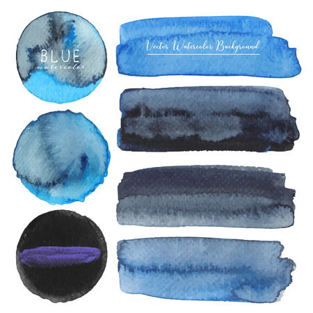 Set of blue watercolor on white background, Brush stroke watercolor, Vector illustration.のイラスト素材