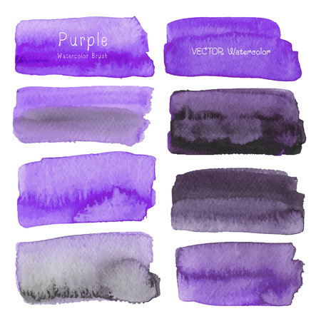 Set of purple watercolor on white background, Brush stroke watercolor, Vector illustration.のイラスト素材