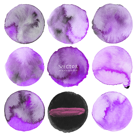 Set of purple watercolor on white background, Brush stroke watercolor, Vector illustration.のイラスト素材