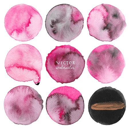 Pink watercolor circle set on white background, Vector illustration.のイラスト素材