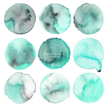 Mint watercolor circle set on white background, Vector illustration.&#x9;のイラスト素材