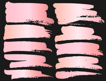 Set of brush stroke, Pink gold grunge brush strokes. Vector illustration.のイラスト素材