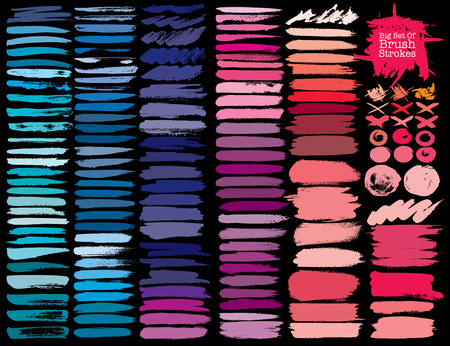Big set of colorful brush strokes, Colorful ink grunge brush strokes. Vector illustration.のイラスト素材