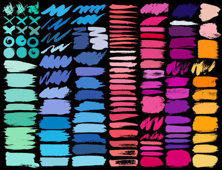 Big set of colorful brush strokes, Colorful ink grunge brush strokes. Vector illustration.のイラスト素材