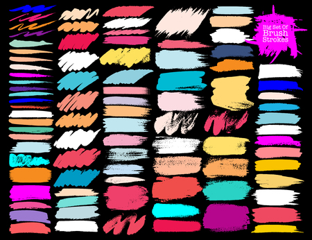 Big set of colorful brush strokes, Colorful ink grunge brush strokes. Vector illustration.のイラスト素材