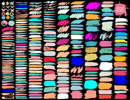 Big set of colorful brush strokes, Colorful ink grunge brush strokes. Vector illustration.のイラスト素材