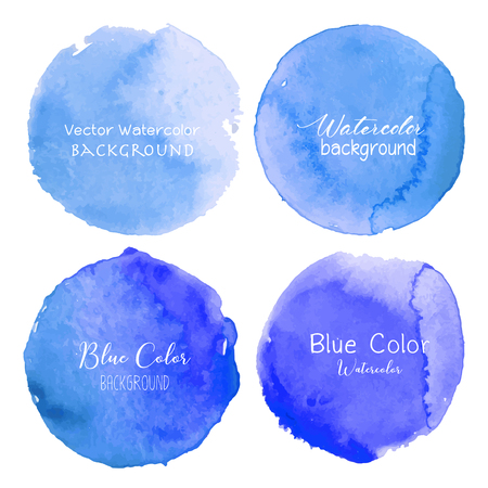 Blue watercolor circle set on white background. Vector illustration.のイラスト素材