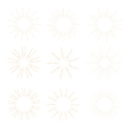 Set of golden sunburst style isolated on white background, Bursting rays vector illustration.のイラスト素材